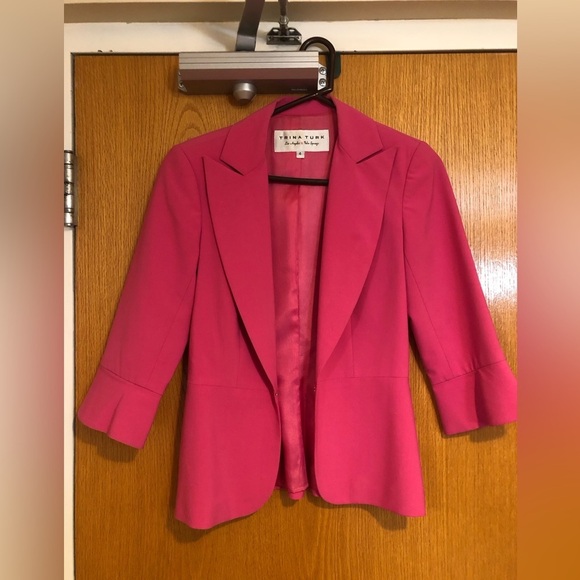 Trina Turk Hot Pink 3/4 Sleeve Barbie Style Blazer Sz 4 - Picture 2 of 8